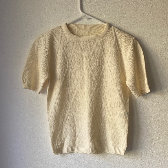 Sweaters - Vintage Cream Textured Short Sleeve Sweater Turbo Orlon Acrylic Mid Century